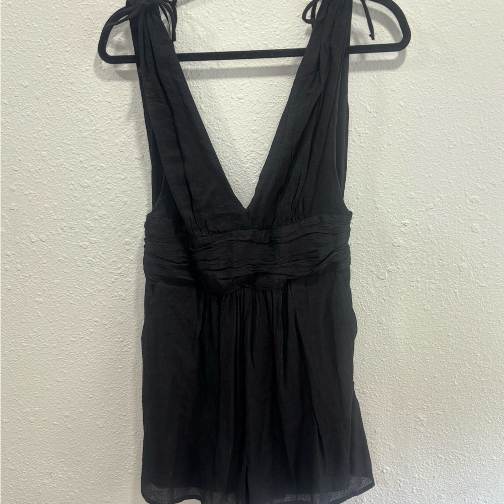One Clothing Black V-Neck Tie-Shoulder Short Romper